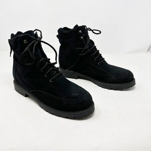 La Canadienne Black Suede Fuzzy Lace Up Desert Chukka Boots Booties 9